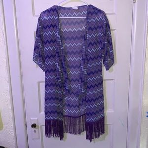 LuLaRoe Purple Chevron Fringe Sheer Cardigan